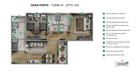 GRAN PORTO 2 Quartos com Suite e Varanda 46m