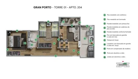 GRAN PORTO 2 Quartos com Varanda 41m