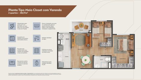 Planta Tipo Meio Closet com Varanda